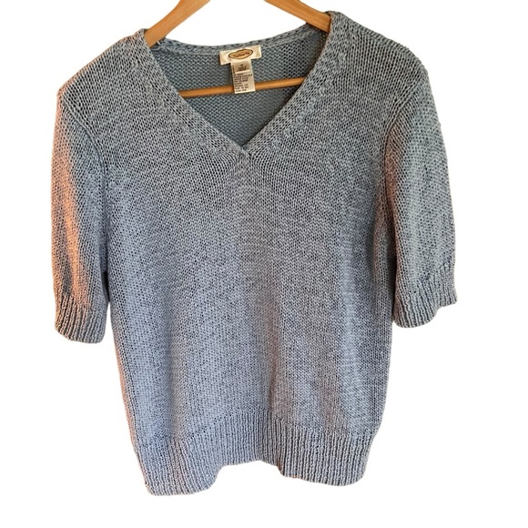Talbots Sweaters - Talbots Cable Knit V-neck Blue short sleeve sweater Coastal Career Wear Size M